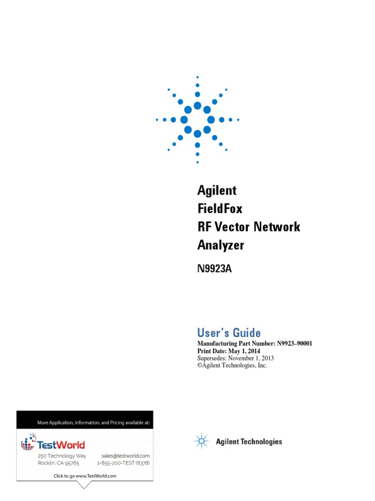 User Guide Keysight Agilent N9923a Fieldfox RF Vector Network Analyzer