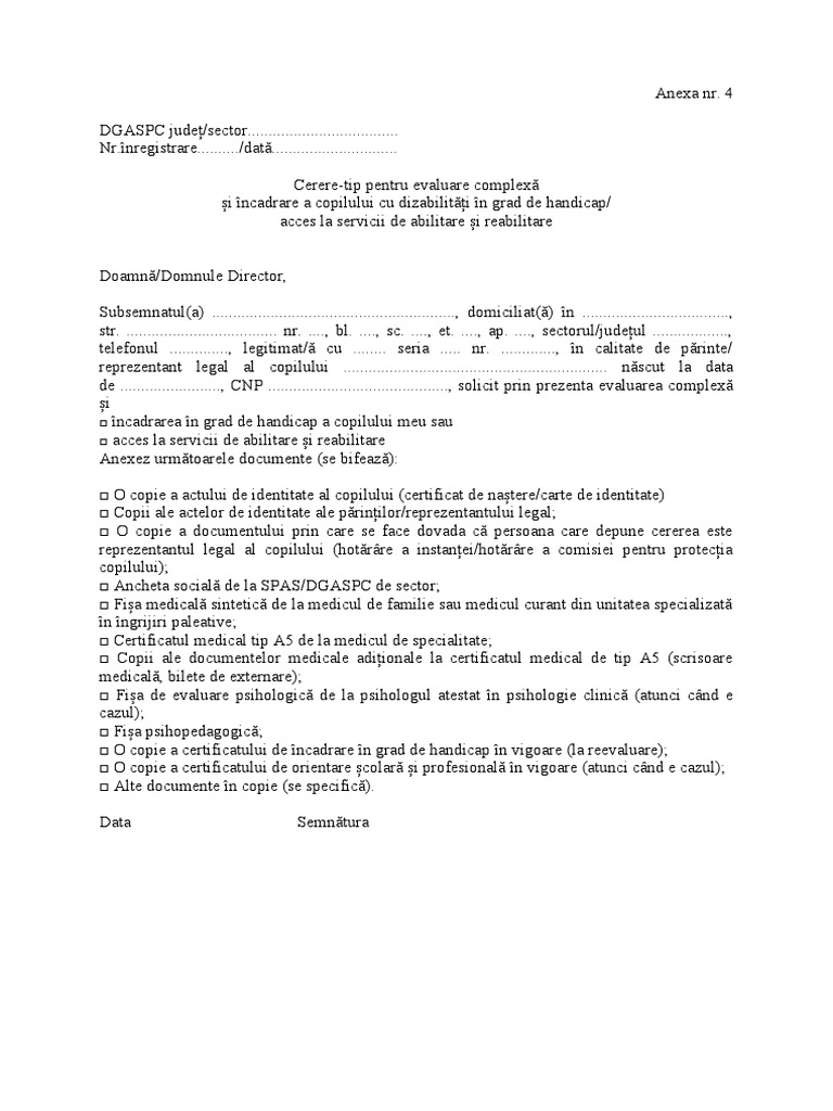 Cerere Certificat Handicap | PDF