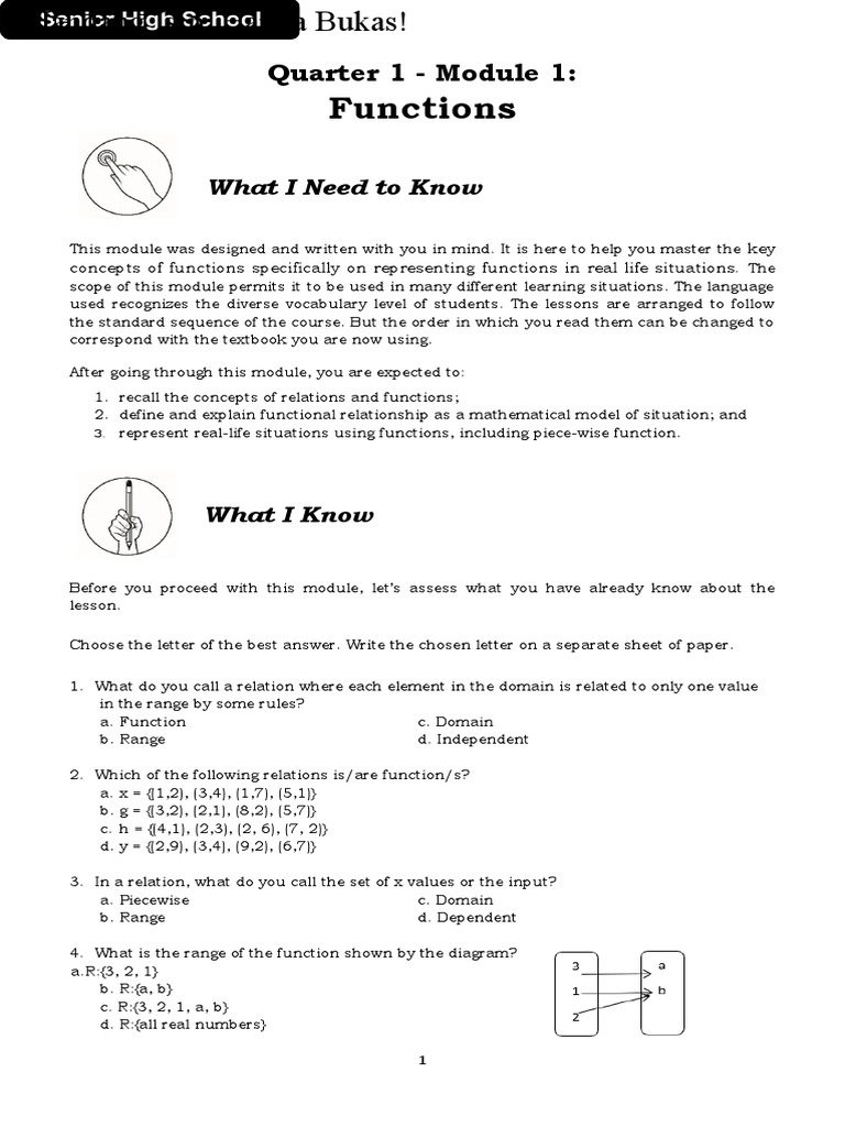 Functions: Quarter 1 - Module 1 | PDF | Function (Mathematics ...