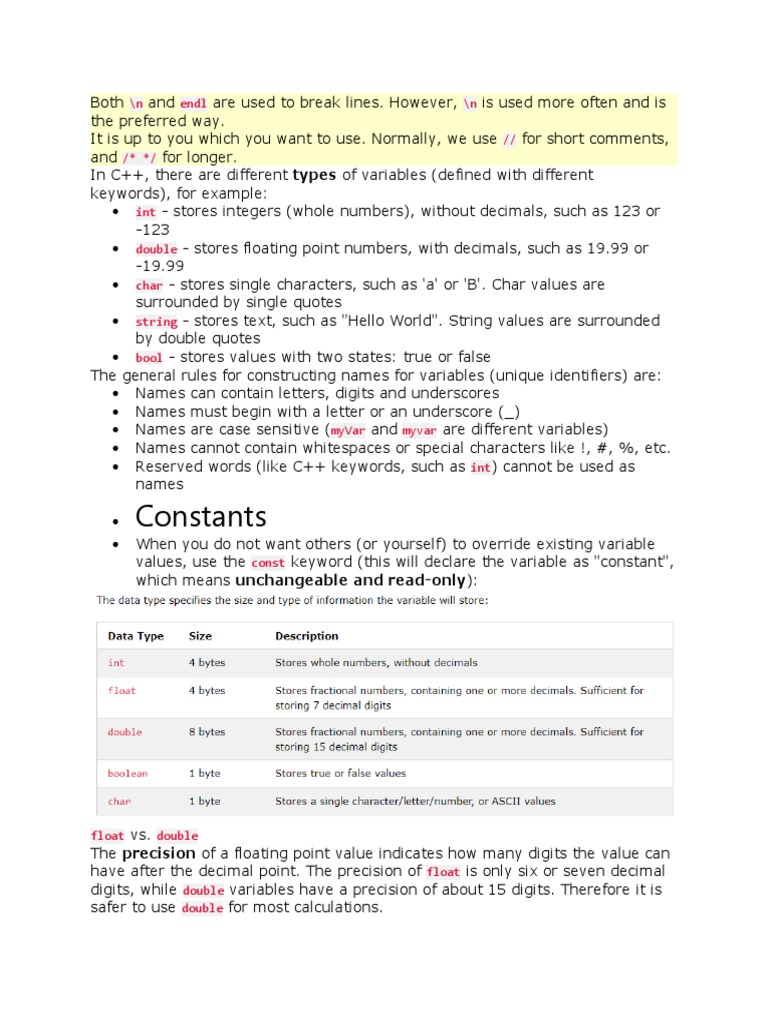 C++ Variable Types and Naming Rules | PDF | Computers
