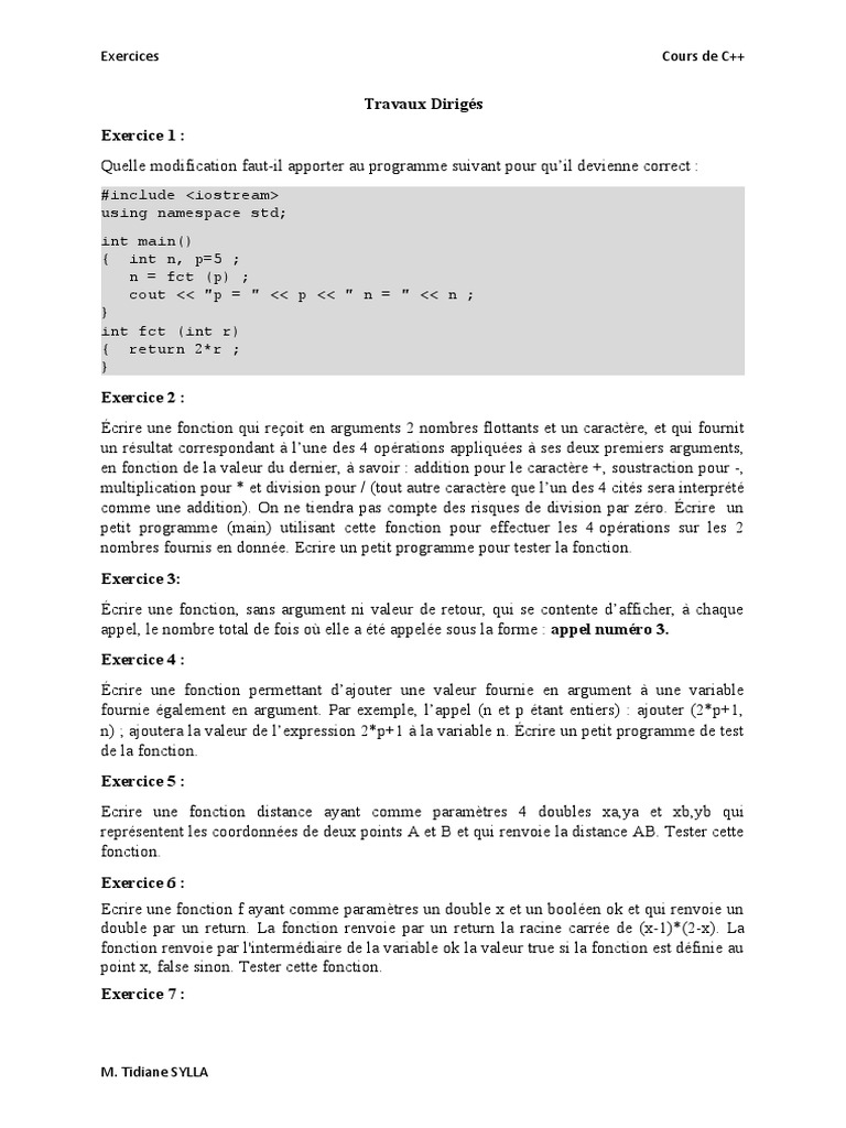 Exercices de fonctions en C++ | PDF | Fonction (Mathématiques) | C
