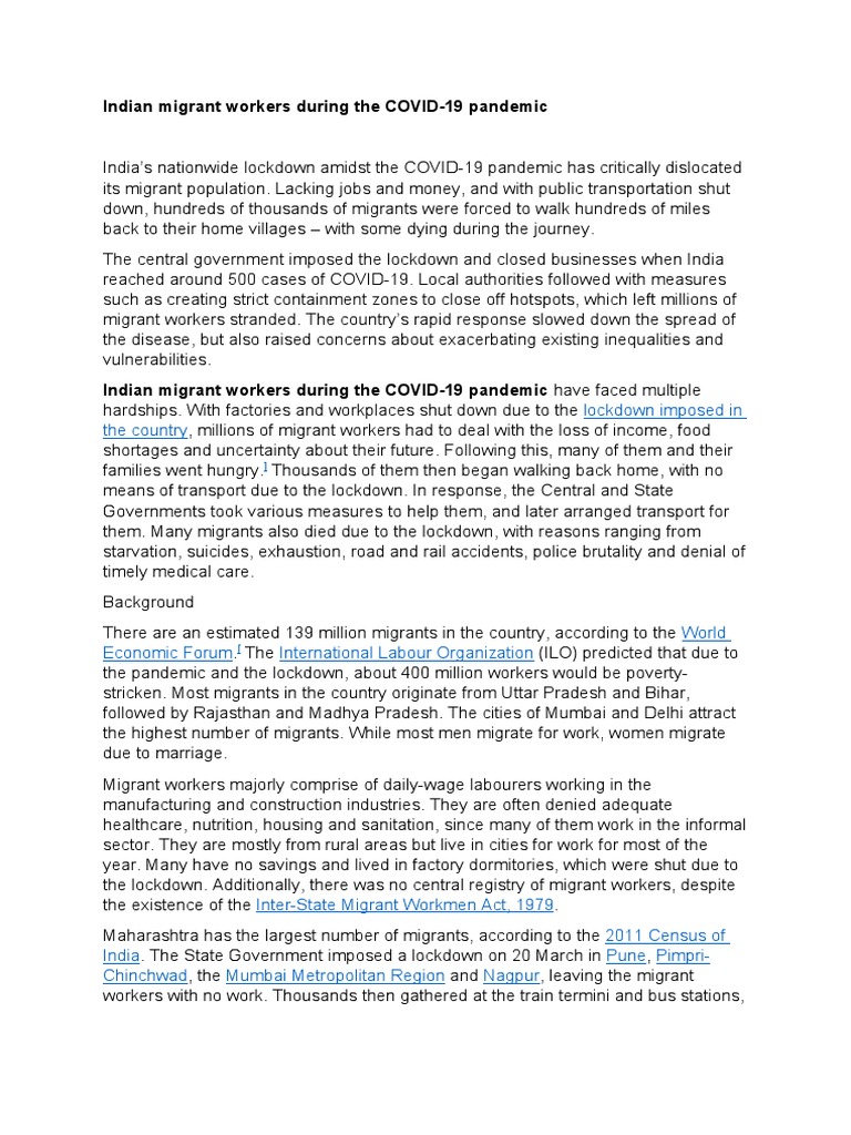 Impact of COVID-19 on Indian Migrant Workers | PDF | Transport | Business