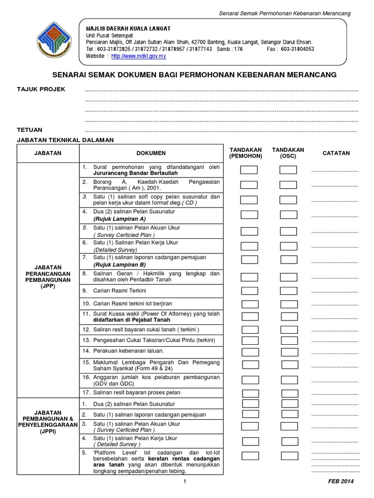 Kebenaran Merancang 2014 (Feb) (2) - Senarai Semak | PDF