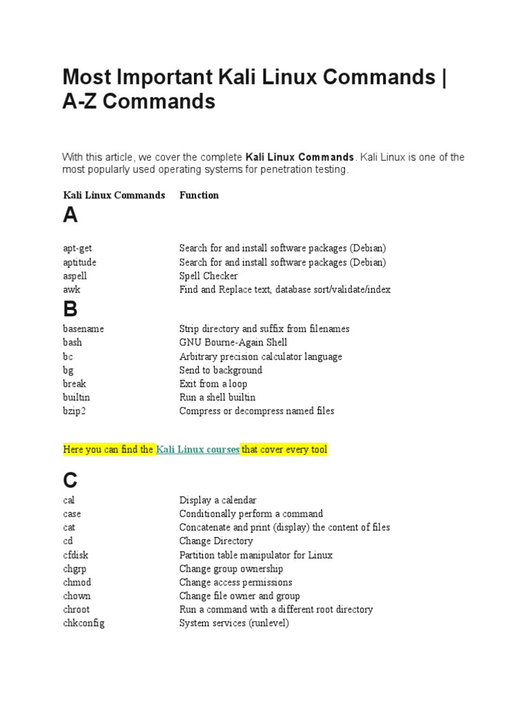 Most Important Kali Linux Commands | PDF | Computer File | Linux