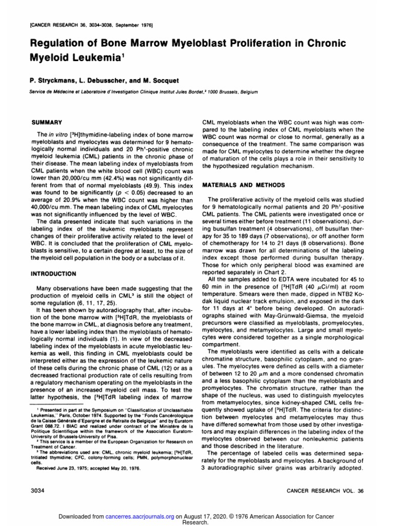 Regulation of Bone Marrow Myeloblast Proliferation in Chronic Myeloid ...