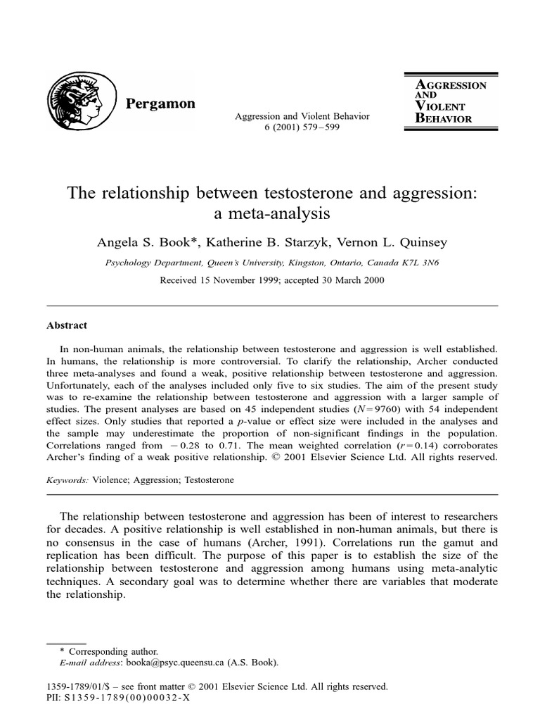 Aggression and Testosterone PDF PDF Aggression Effect Size