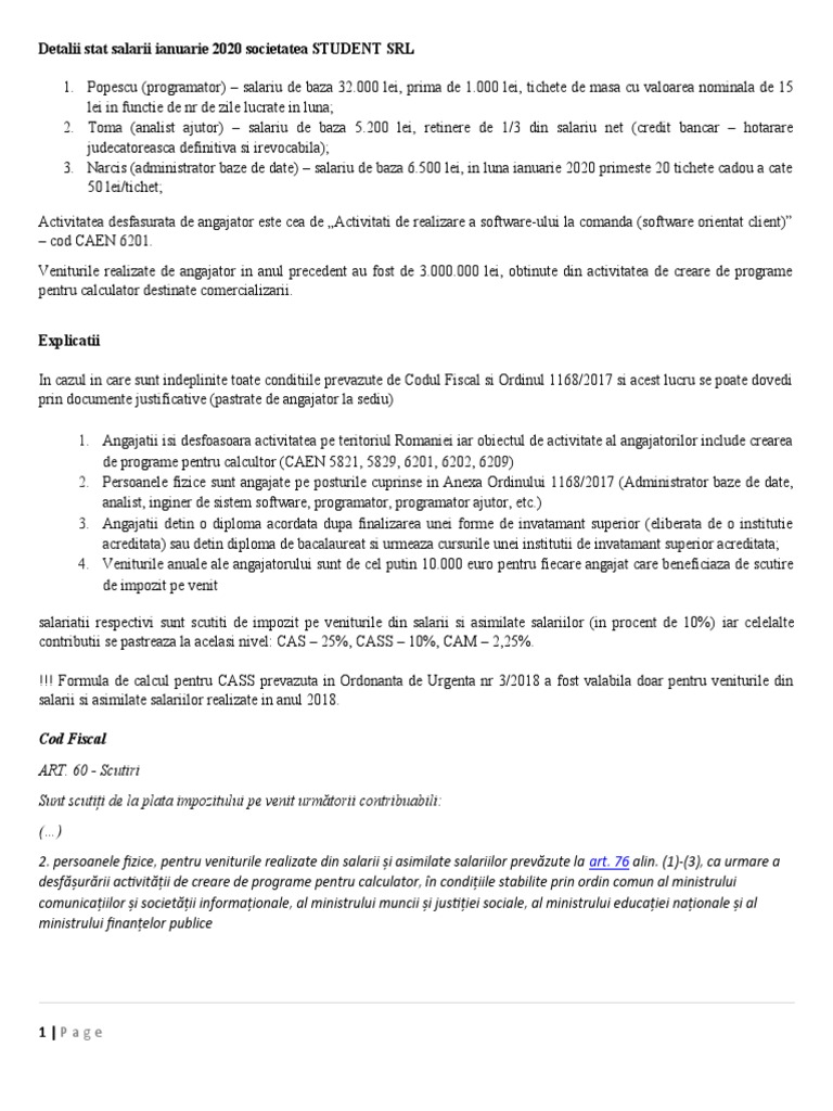 A2s2 Cgf 10 Salarii Calcul 2020 Student Srl
