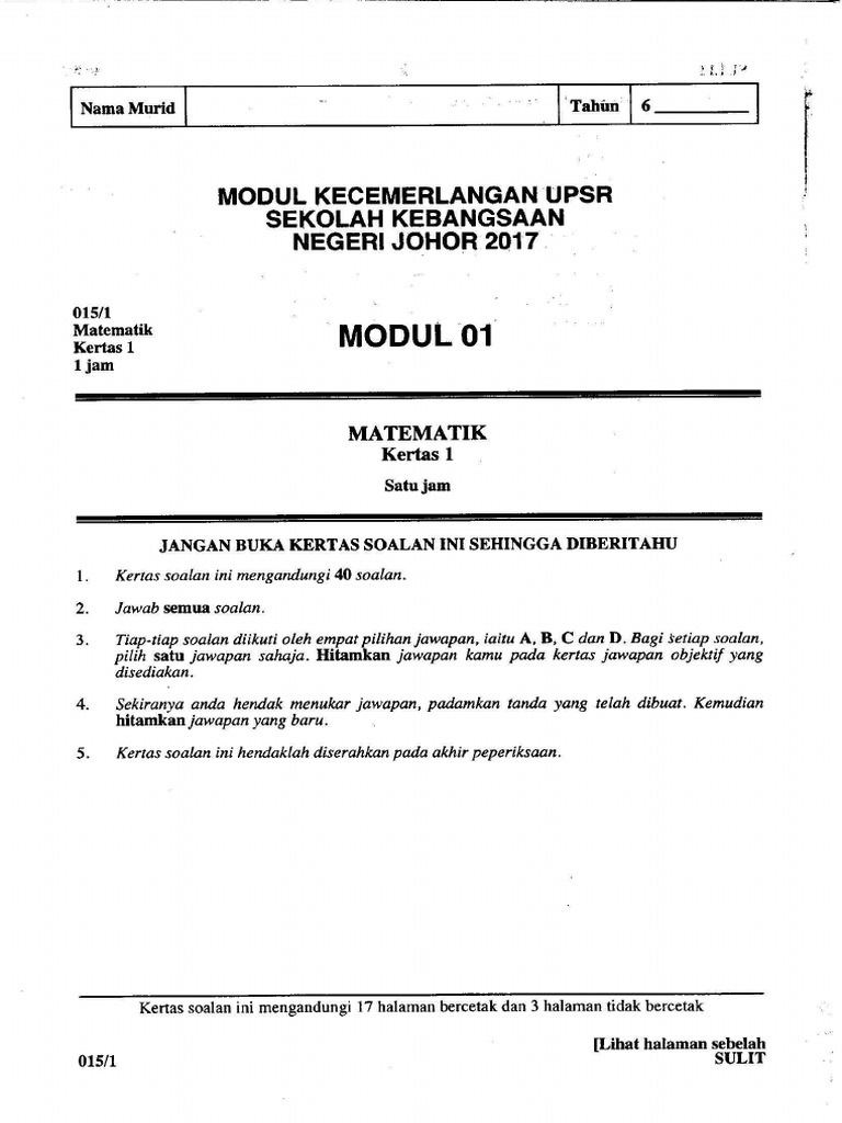Modul 01 - Matematik Kertas 1 | PDF