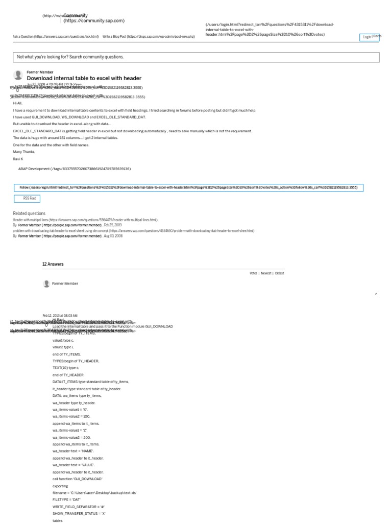 Internal Table To Excel With Header - SAP Q&A | PDF | Computer Data |  Software