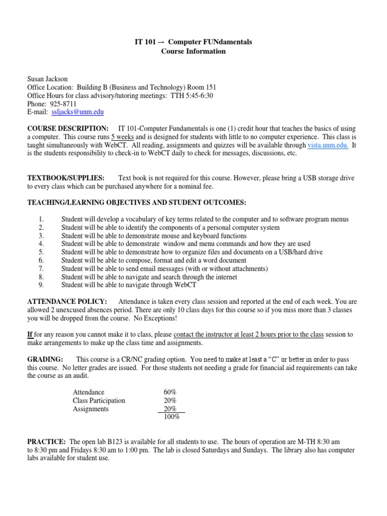 IT 101: Computer Fundamentals Course | PDF | Academic Dishonesty ...