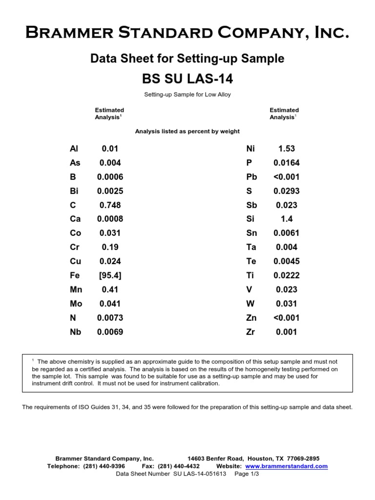 Brammer Standard Company, Inc. Bs Su LAS14 PDF Chemistry Physical Sciences