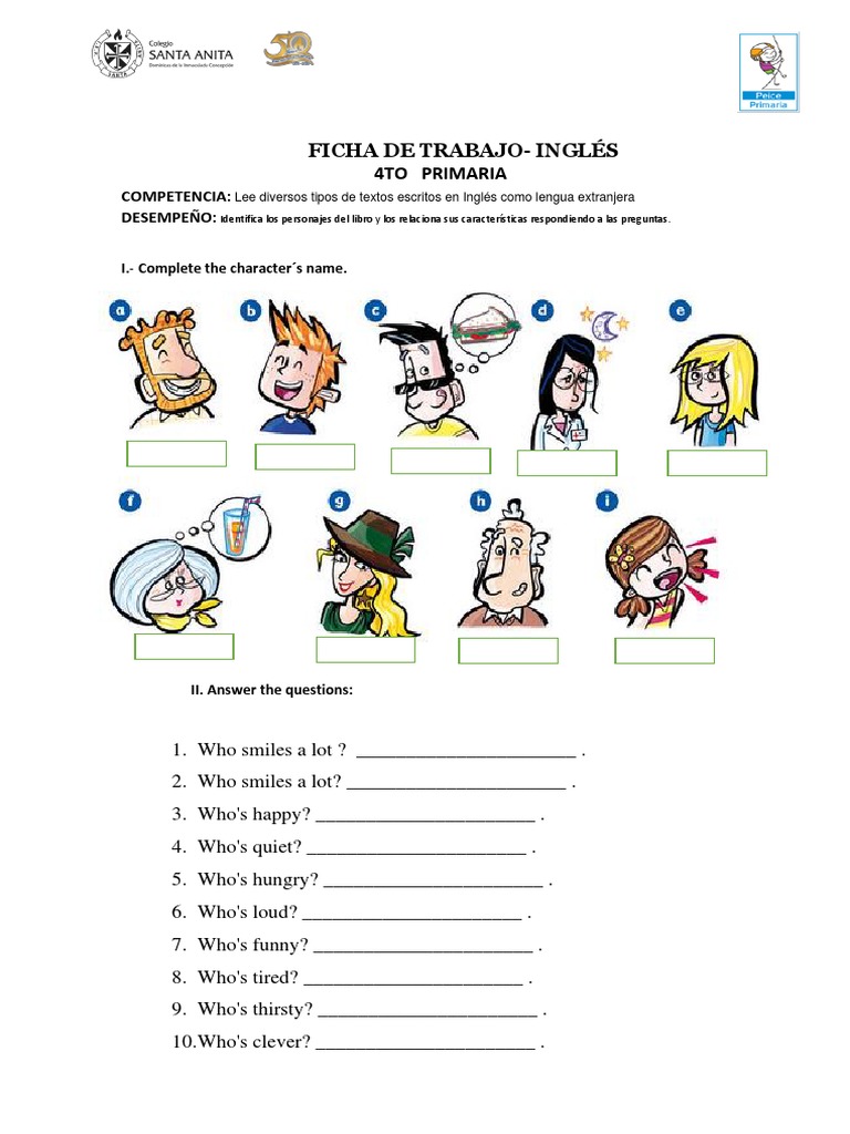 Hojas De Trabajo De Inglés Imprimibles Para Cuarto Grado Ficha En