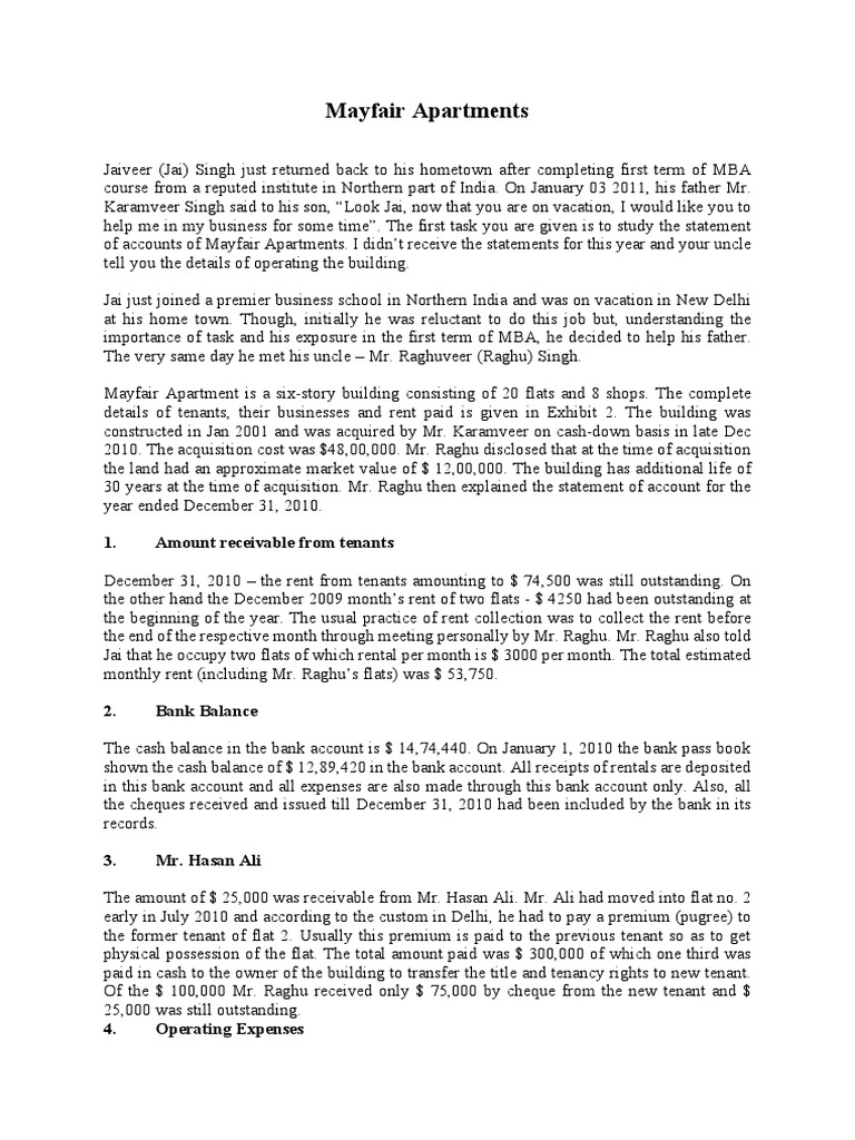 Mayfair Apartments 1. Amount Receivable From Tenants PDF Accrual