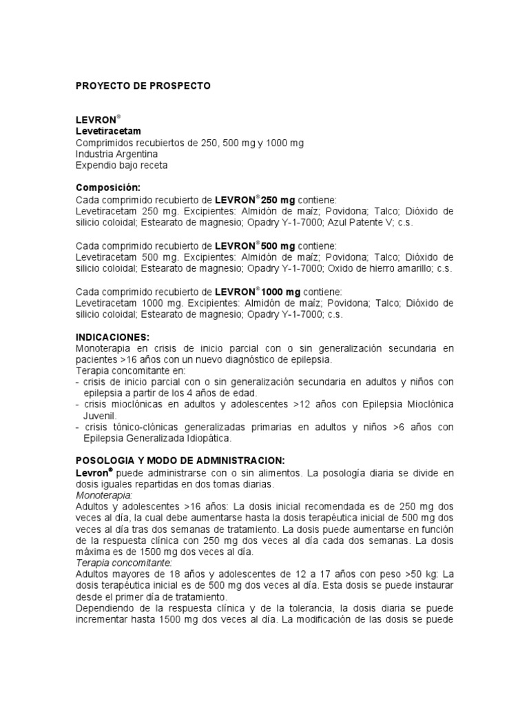 Levron Prospecto Abreviado | PDF | Medicamentos con receta | Medicina ...