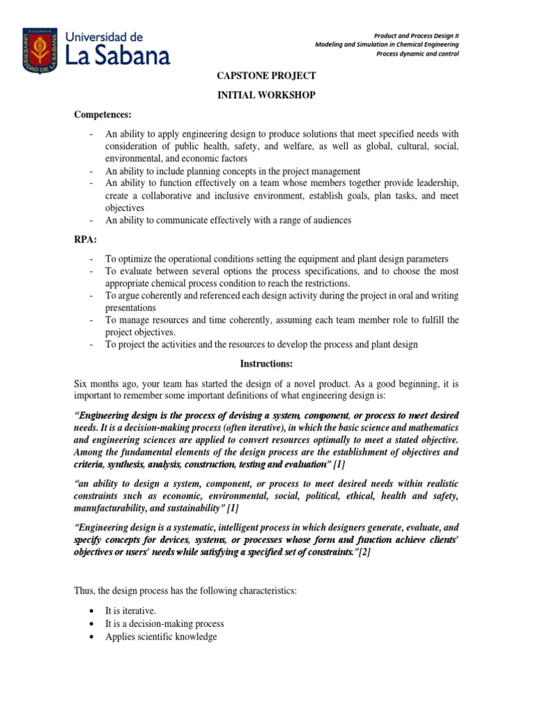 Chemical Engineering Design Project Guide | PDF | Engineering Design ...