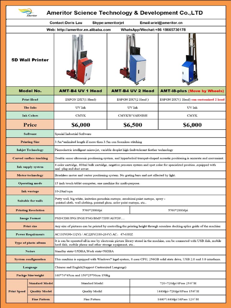 Speicaficatio - AMT UV Wall Printer Machine | PDF
