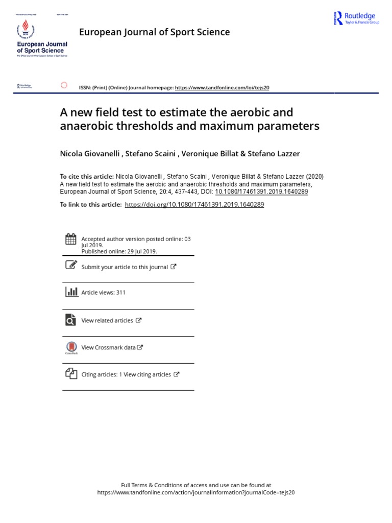 A New Field Test To Estimate The Aerobic and Anaerobic Thresholds and ...