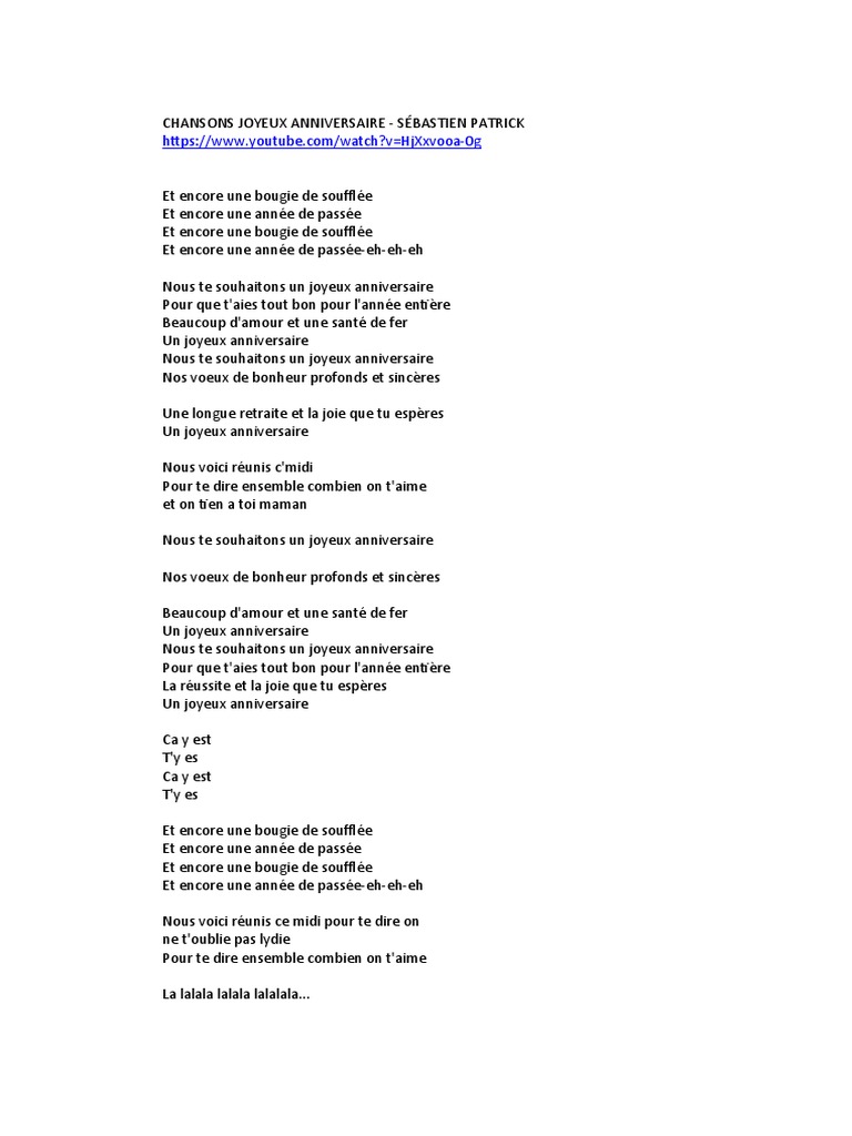 Chansons Joyeux Anniversaire Pdf