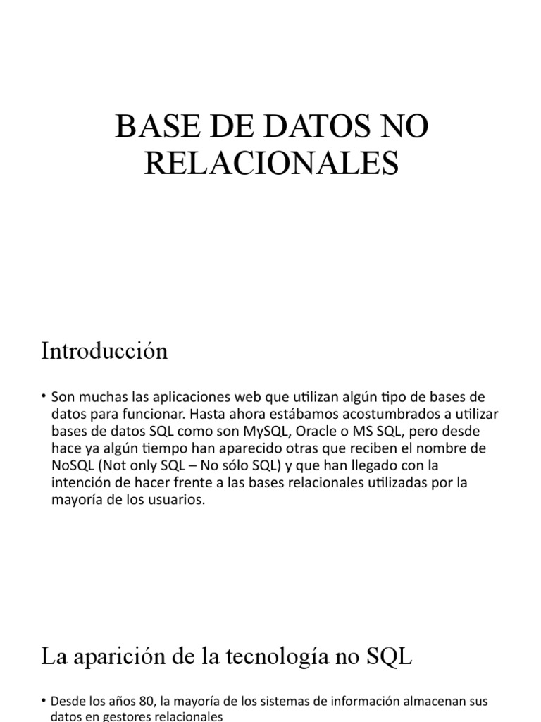 Introducción a Bases de Datos NoSQL | PDF | No Sql | Base de datos ...