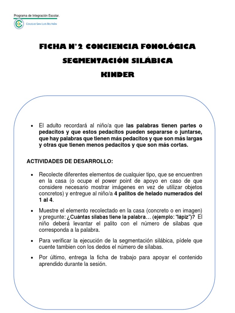 Segmentación Silábica en Kinder | PDF | Artes del Lenguaje y ...
