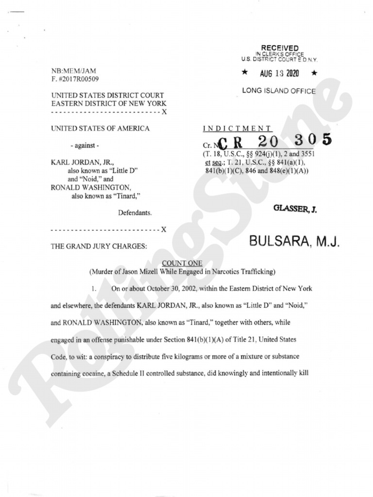 Karl Jordan, Jr. and Ronald Washington Indictment PDF Deviance (Sociology) Common Law