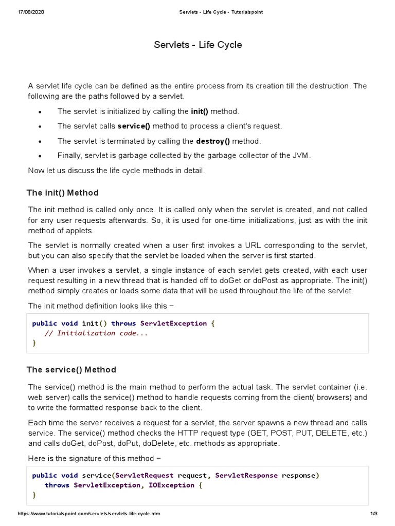 Servlets - Life Cycle - Tutorialspoint | PDF | Java Servlet | Software ...