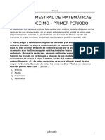 Prueba Bimestral de Matemáticas Grado Décimo - Primer Período