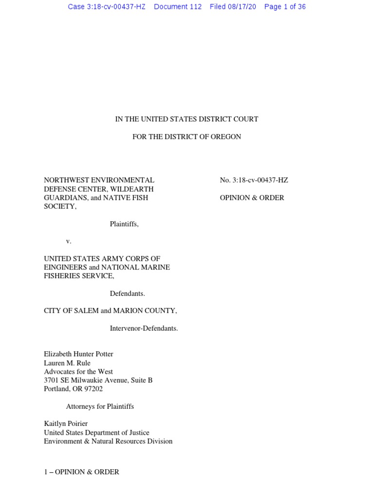 NEDC, WildEarth Guardians, NFS vs. USACE & NMFS - Summary Judgement ...