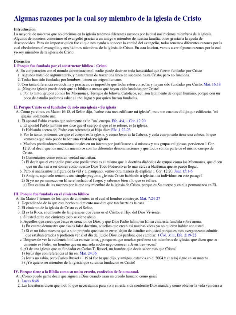 Razones para ser de la Iglesia de Cristo | PDF | Cristo (título) | Biblia