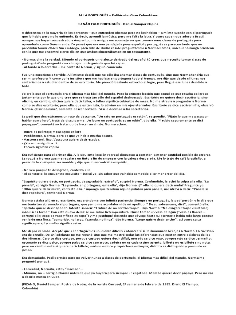Como Se Dice Para En Portugues Aula Portugues Eu Não Falo Português | PDF | Lengua portuguesa | Idiomas