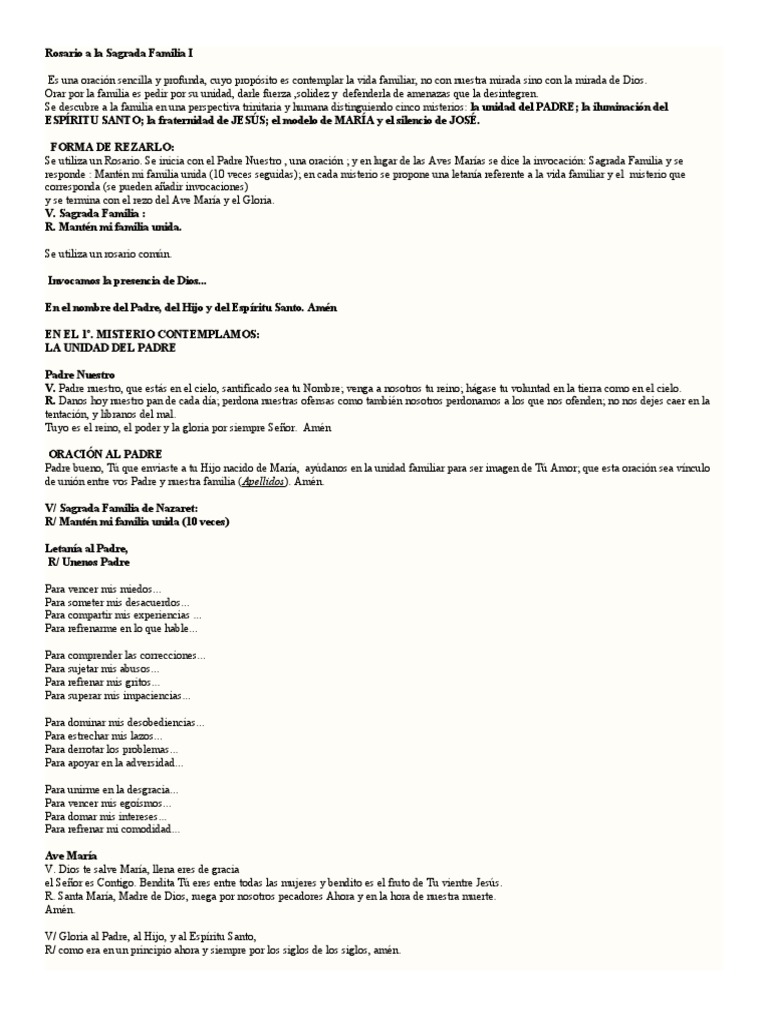 Rosario a la Sagrada Familia | PDF | Oración | María, madre de Jesús