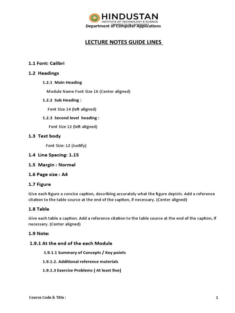 Template For Lecture Notes | PDF