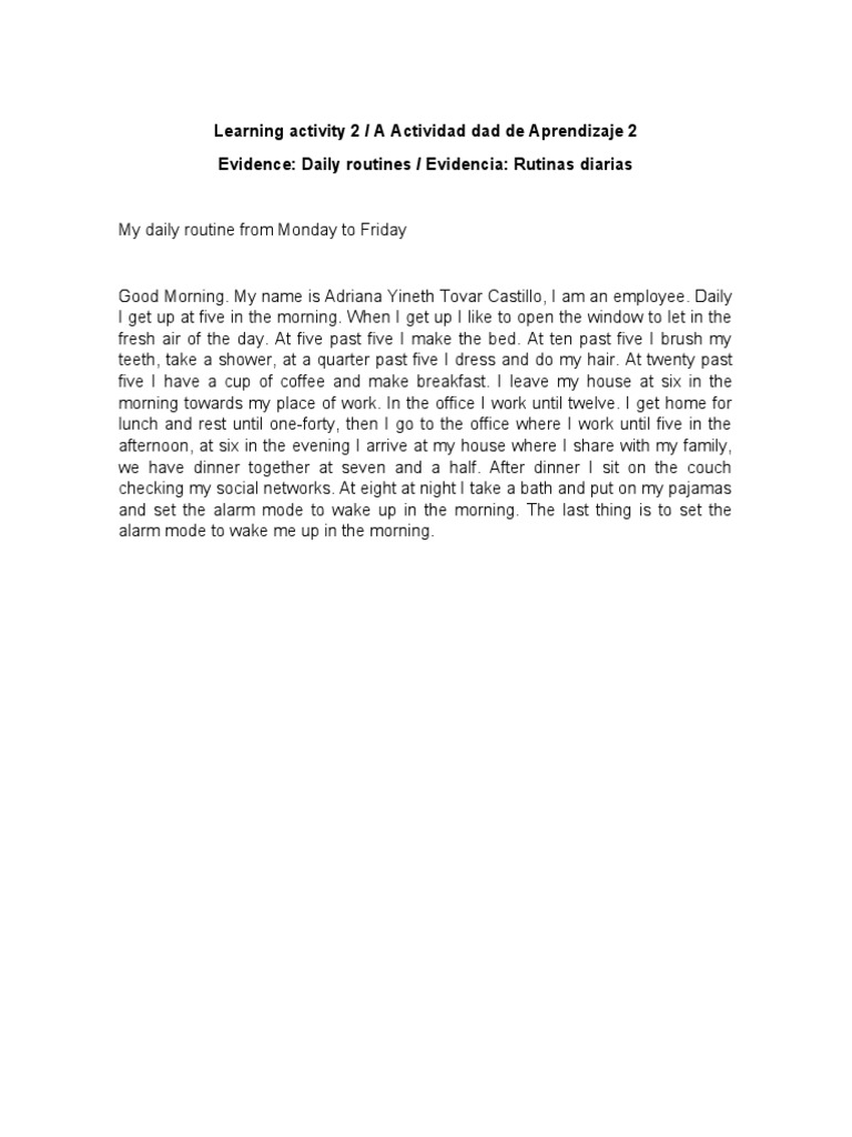 Daily Routine of an Employee | PDF