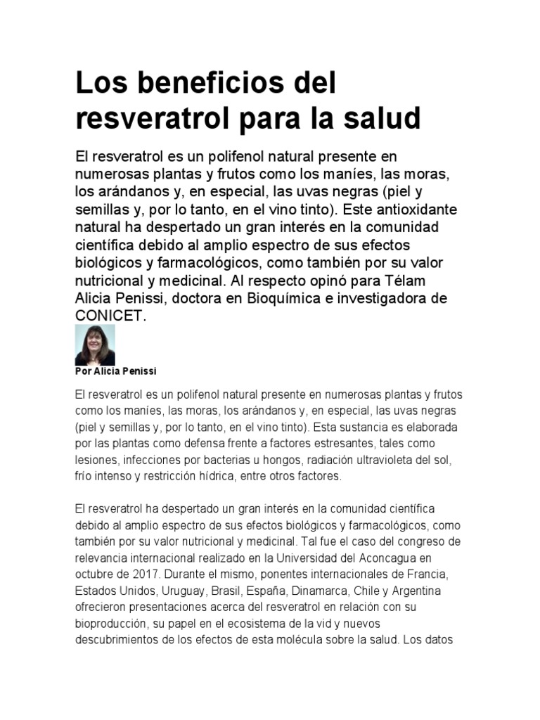 Los Beneficios Del Resveratrol para La Salud PDF Antioxidante Vino