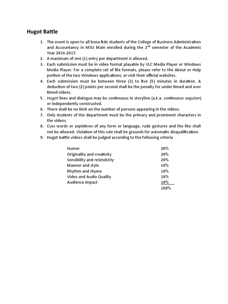 Hugot Battle Guidelines for Students | PDF