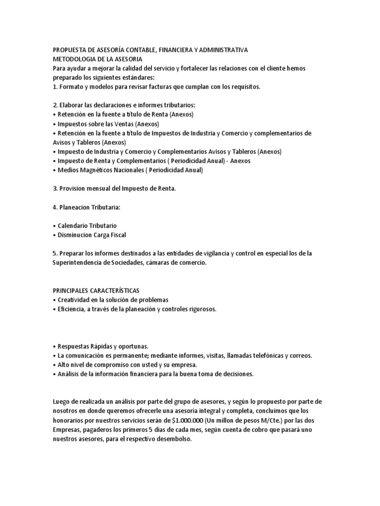 Propuesta de Asesoría Contable Integral | PDF | Contabilidad | Presupuesto