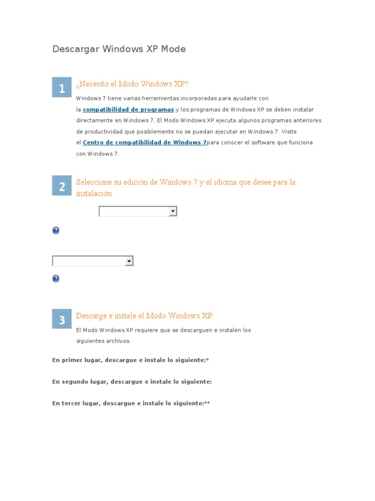 Guía para Descargar Windows XP Mode | PDF | Windows 7 | Windows XP