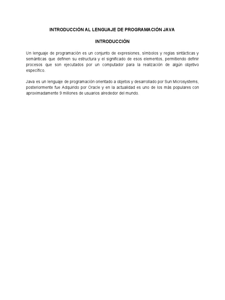 Introducción Al Lenguaje De Programación Java Pdf Java Lenguaje De