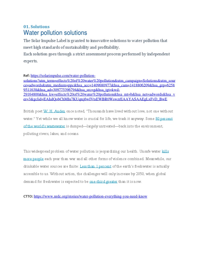 Innovative Solutions for Water Pollution | PDF | Technology & Engineering