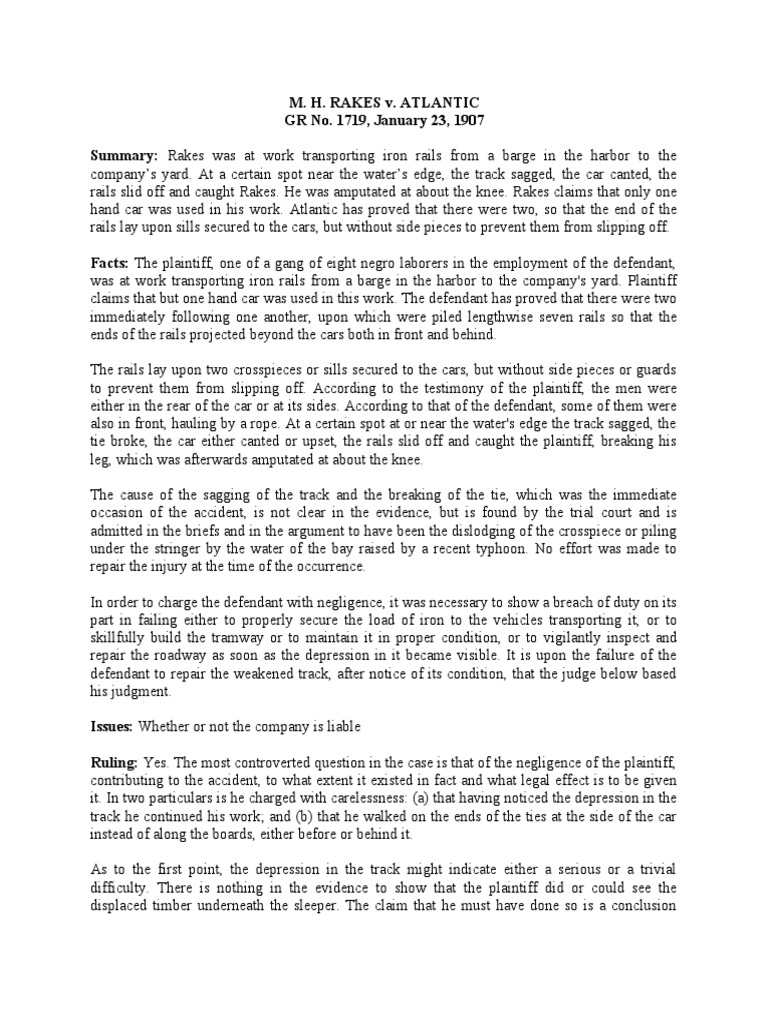 M. H. RAKES v. ATLANTIC PDF Negligence Public Law