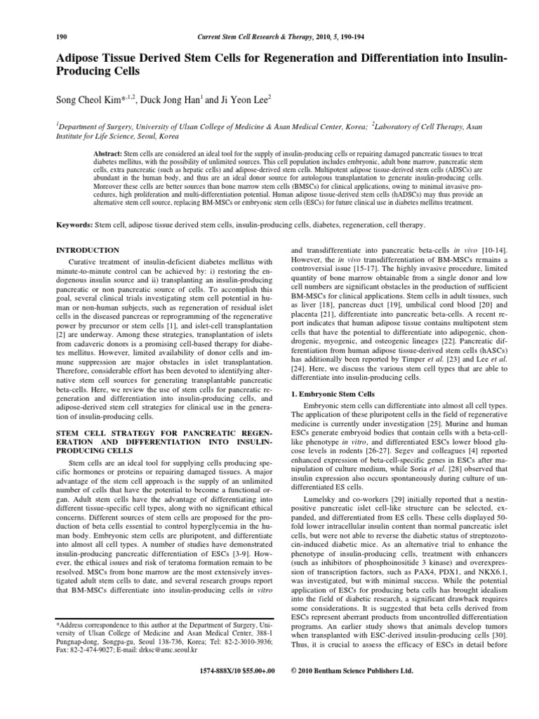 Adipose Tissue Derived Stem Cells For Regeneration and Differentiation ...
