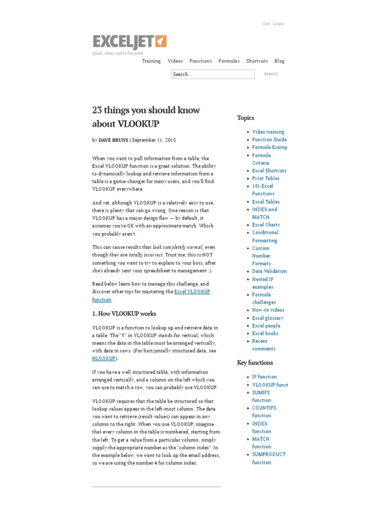 23 Things You Should Know About VLOOKUP - Exceljet | PDF | Database ...