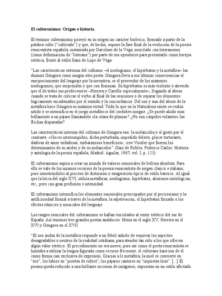 El Culteranismo Pdf Idiomas Poesía