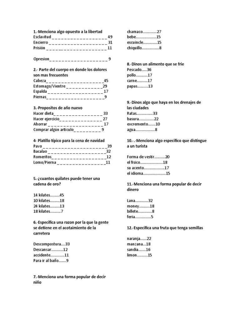 Preguntas de 100 Mexicanos Dijeron | PDF | Alimentos