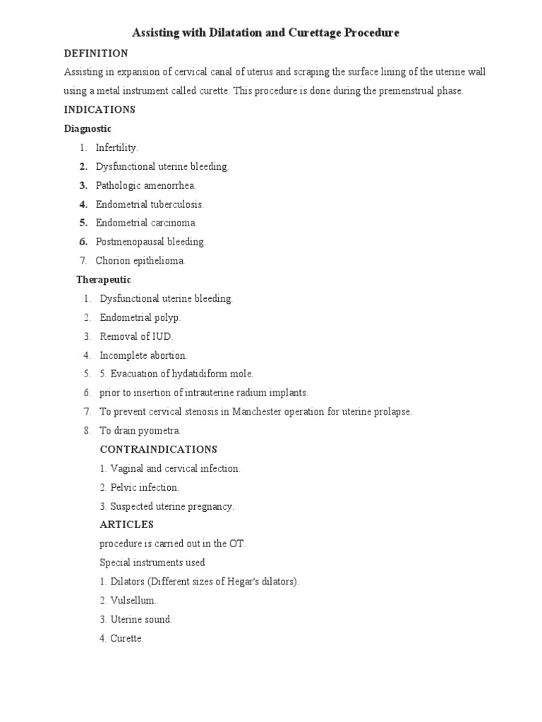 D&C Procedure: Steps and Care | PDF | Uterus | Vagina