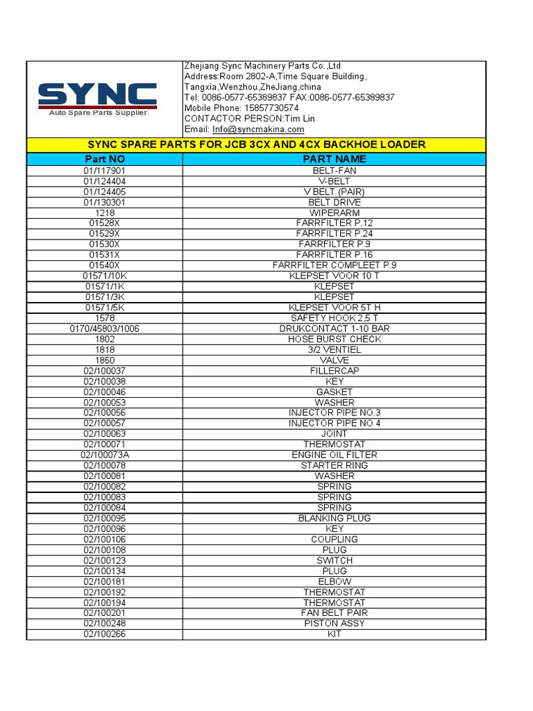Silo - Tips - Sync Spare Parts For JCB 3cx and 4cx Backhoe