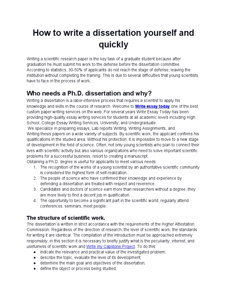 How To Write A Dissertation Yourself and Quickly PDF Thesis