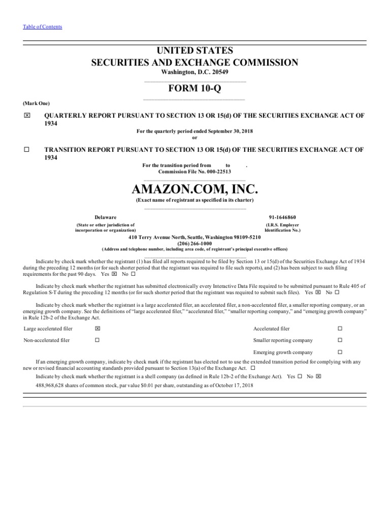2018 AMZN Q3 Report | PDF | Fair Value | Financial Statement