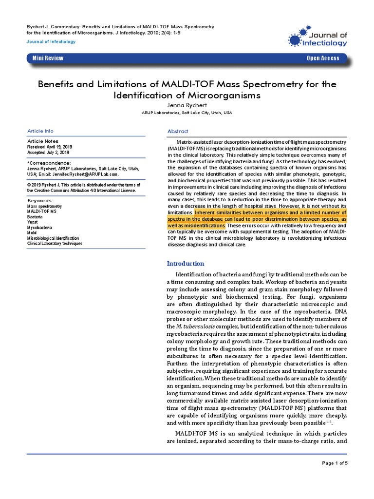 Benefits and Limitations of Maldi Tof Mass Spectrometry For The ...
