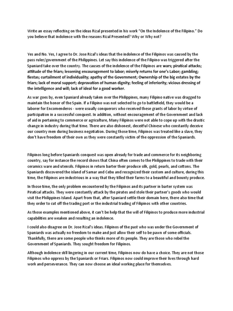 Rizal's Insights on Filipino Indolence | PDF | Philippines